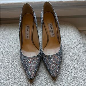 Jimmy Choo Silver Pink Blue glitter heels